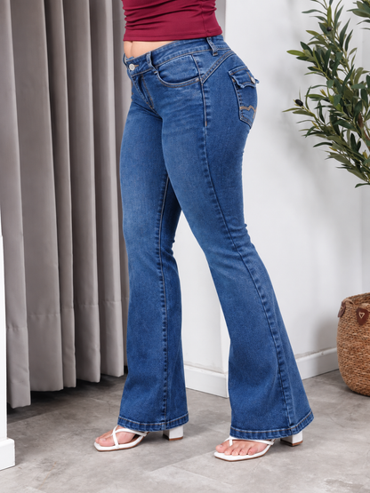 Jean Flare con Bolsillos Bordados Lucía Azul