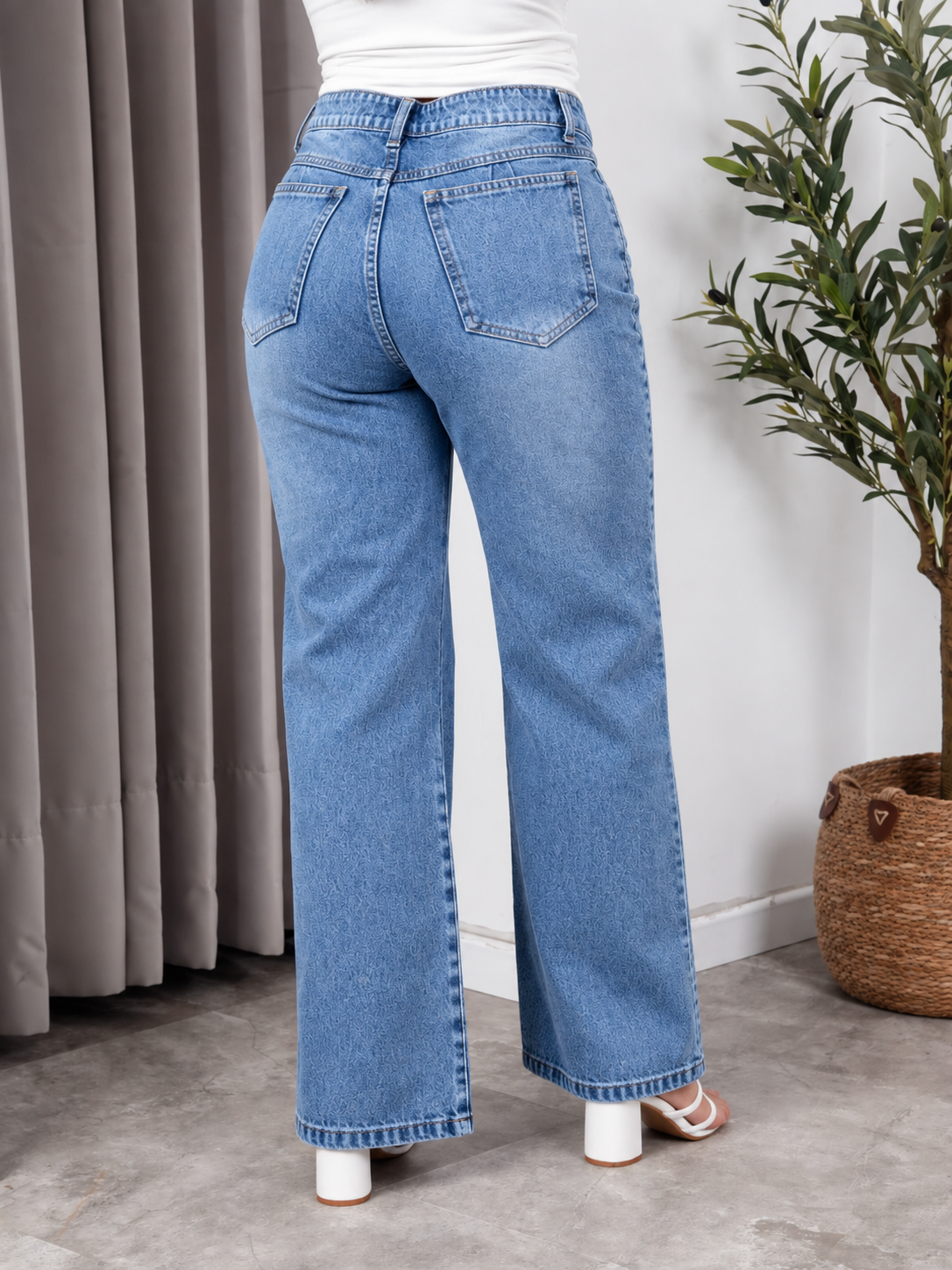 Jean Baggy Tiro Alto Azul Rígido