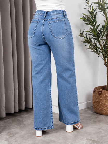 Jean Baggy Tiro Alto Azul Rígido