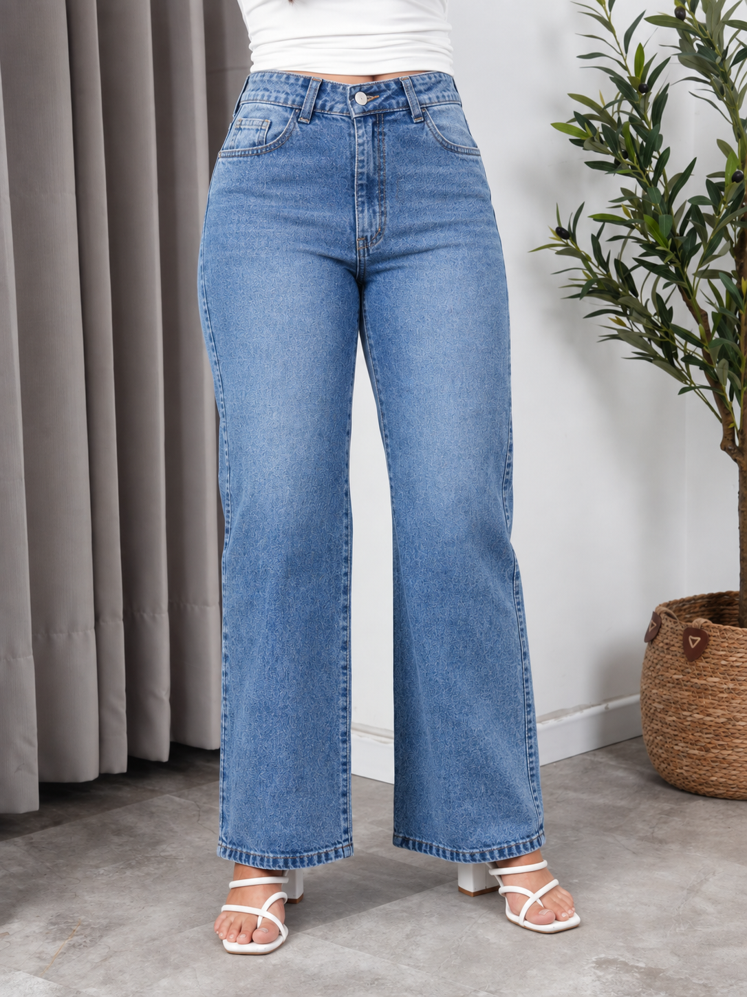 Jean Baggy Tiro Alto Azul Rígido