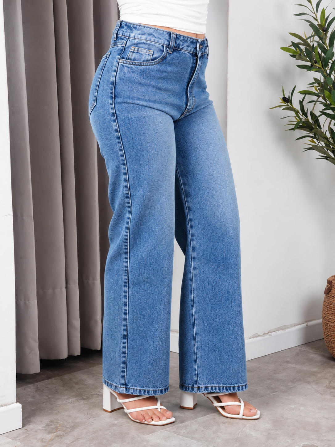 Jean Baggy Tiro Alto Azul Rígido