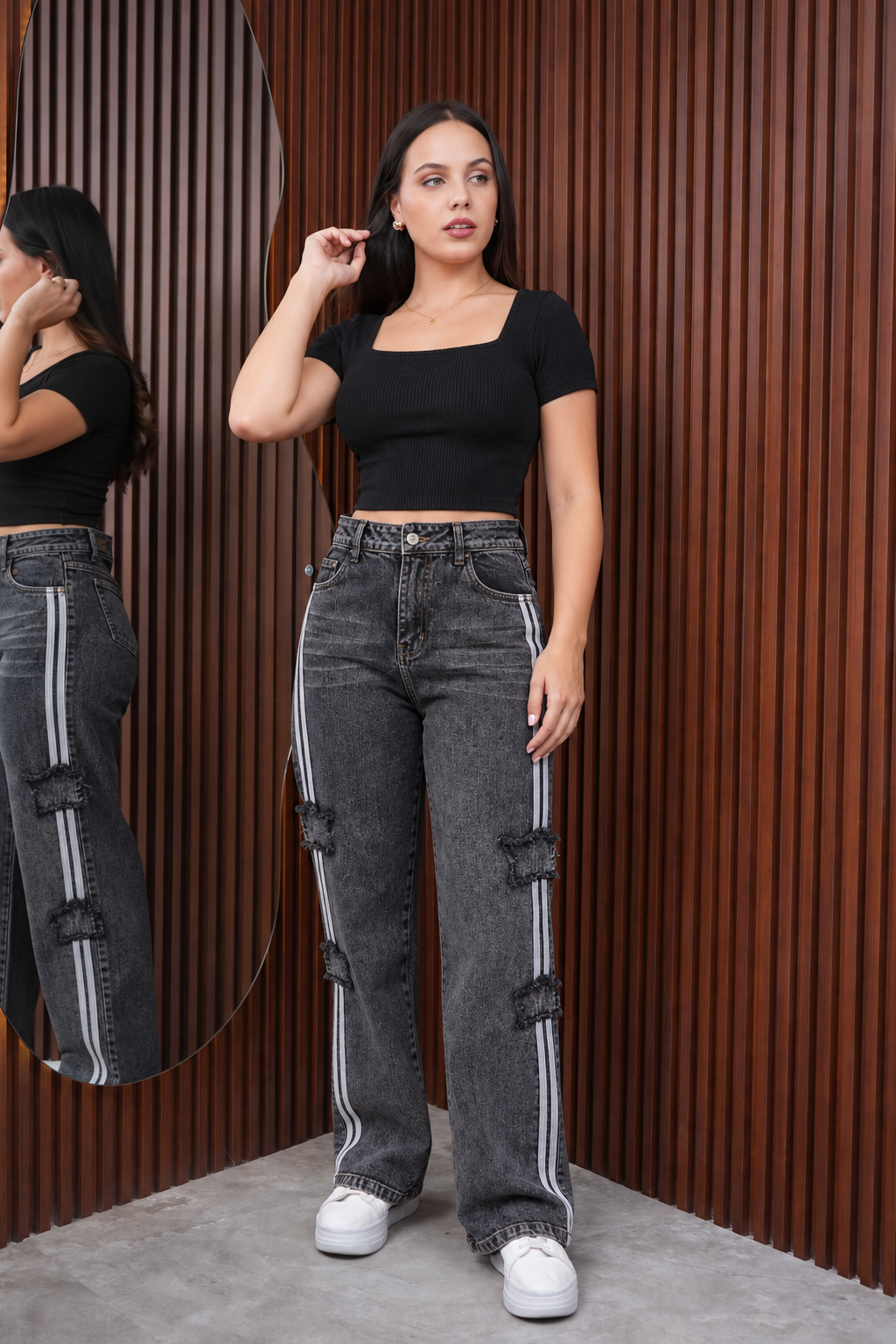 Jean Wide Leg Estrellas y Franjas Laterales