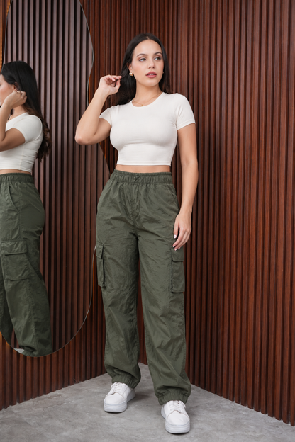 Pantalón Jogger Cargo Tafeta Verde Militar